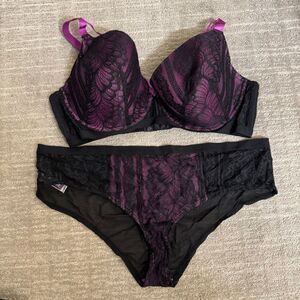 Adore Me Sexy Purple Black Lace Lingerie Set 40G  2X